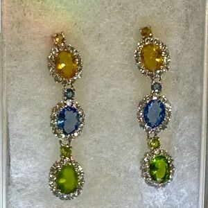 Elegant Multi-Color Gemstone Drop Earrings